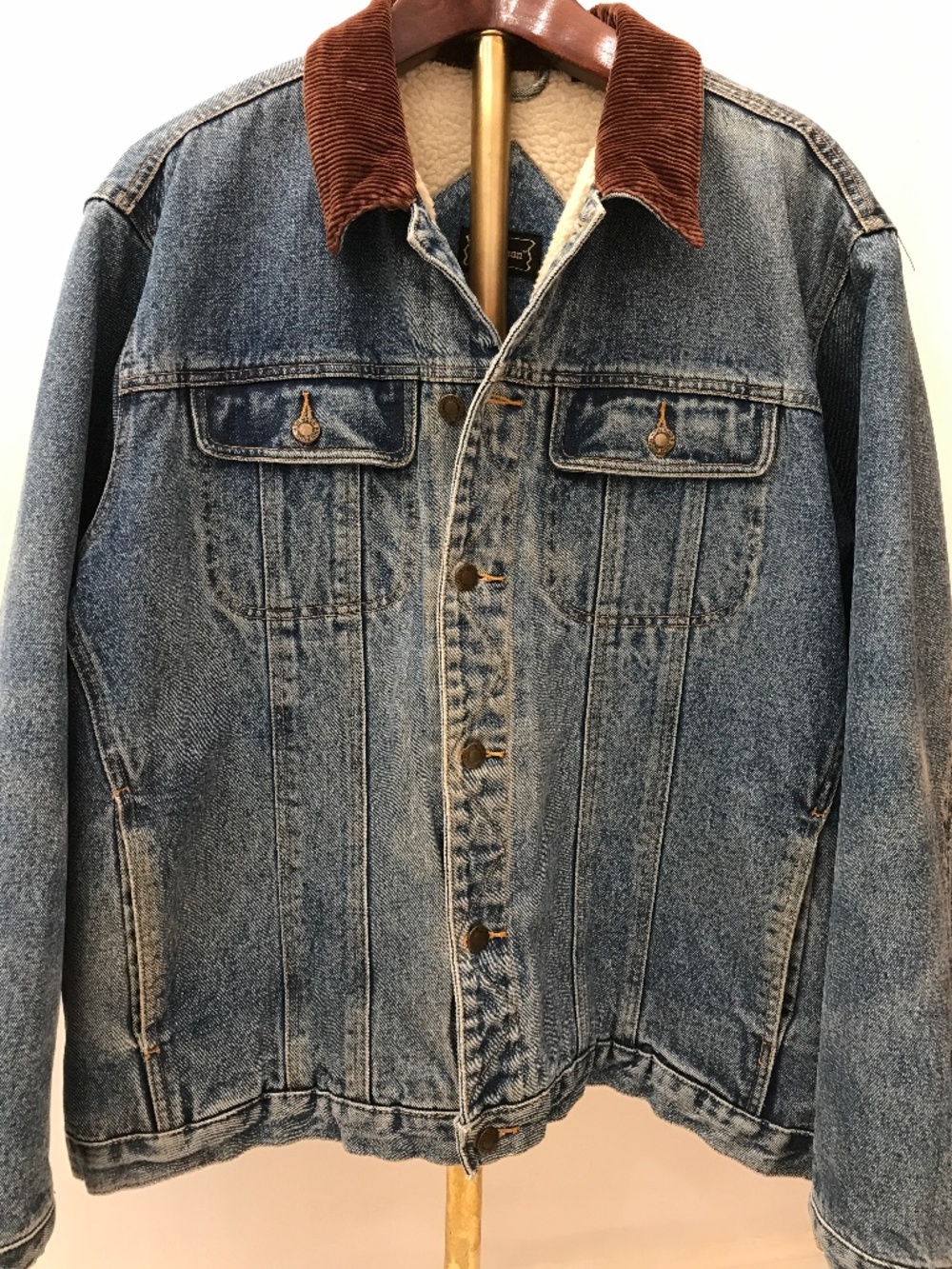 VINTAGE HIGH NOON DENIM SHERPA BLANKET LINED BROWN CORDUROY COLLAR DENIM JACKET